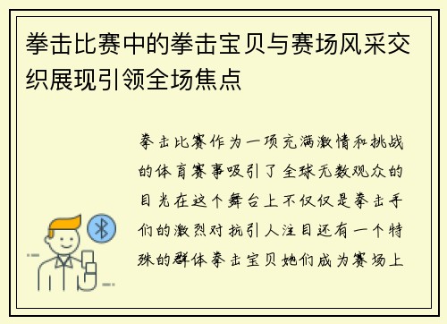 拳击比赛中的拳击宝贝与赛场风采交织展现引领全场焦点