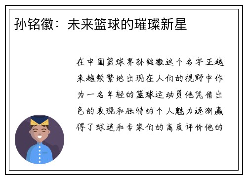 孙铭徽：未来篮球的璀璨新星